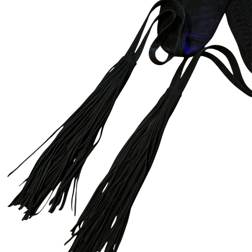 Vintage Suede leather Black Western Jacket  With Fringe Belt - Picture 7 of 7